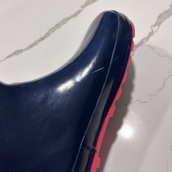 Wonder Nation | Girls Leather Rubber Waterproof Rain Boots Navy Blue RainBoots - Picture 7 of 11